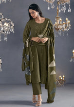 Load image into Gallery viewer, Flawless Sophistication Embroidered Olive Green Pant Suit