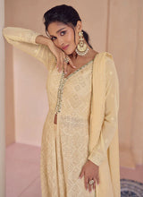 Load image into Gallery viewer, Gold Colour Ensembled Lucknowi Embroidered Sharara Flare Anarkali