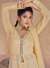Load image into Gallery viewer, Gold Colour Ensembled Lucknowi Embroidered Sharara Flare Anarkali