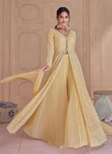 Load image into Gallery viewer, Gold Colour Ensembled Lucknowi Embroidered Sharara Flare Anarkali
