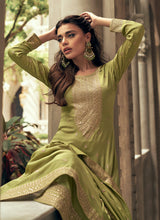 Load image into Gallery viewer, Green Colour Embroidered Pant Style Suit