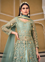 Load image into Gallery viewer, Green Embroidered Lehenga/Pant Style Designer Anarkali