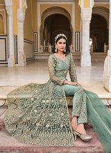 Load image into Gallery viewer, Green Embroidered Lehenga/Pant Style Designer Anarkali