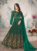 Load image into Gallery viewer, Green Kalidar Embroidered Designer Anarkali Suit