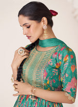 Load image into Gallery viewer, Green Multi Colour Printed Anarkali Style Gown