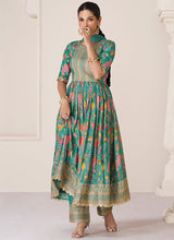 Load image into Gallery viewer, Green Multi Colour Printed Anarkali Style Gown