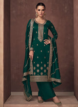 Load image into Gallery viewer, Green and Gold Embroidered Stylish Pant Suit