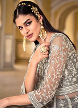 Load image into Gallery viewer, Grey Embroidered Lehenga/Pant Style Designer Anarkali