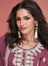 Load image into Gallery viewer, Lavender Pink Silk Embroidered Pant Style Suit