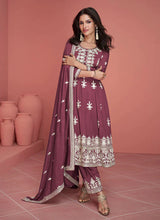 Load image into Gallery viewer, Lavender Pink Silk Embroidered Pant Style Suit