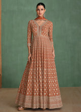 Load image into Gallery viewer, Lavish Embroidered Rust Anarkali Gown