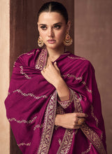 Load image into Gallery viewer, Magenta and Gold Embroidered Stylish Pant Suit