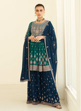 Load image into Gallery viewer, Mesmerizing Green and Blue Embroidered Sharara Suit