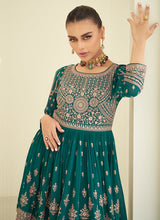 Load image into Gallery viewer, Mesmerizing Green and Blue Embroidered Sharara Suit