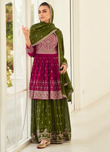 Load image into Gallery viewer, Mesmerizing Magenta and Green Embroidered Sharara Suit