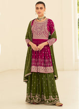 Load image into Gallery viewer, Mesmerizing Magenta and Green Embroidered Sharara Suit