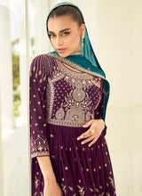 Load image into Gallery viewer, Mesmerizing Purple and Teal Embroidered Sharara Suit