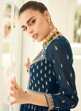 Load image into Gallery viewer, Mesmerizing Teal and Peach Embroidered Sharara Suit
