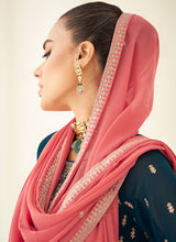 Load image into Gallery viewer, Mesmerizing Teal and Peach Embroidered Sharara Suit
