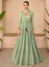 Load image into Gallery viewer, Mint Green Lucknowi Embroidered Anarkali Gown