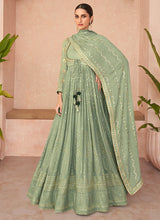 Load image into Gallery viewer, Mint Green Lucknowi Embroidered Anarkali Gown