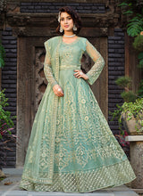 Load image into Gallery viewer, Mint Heavy Embroidered Designer Anarkali Suit