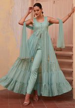 Load image into Gallery viewer, Modern Elegance Blue Embroidered Slit Style Anarkali