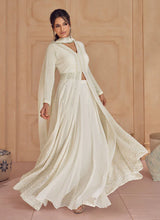 Load image into Gallery viewer, Off-white Ensembled Lucknowi Embroidered Sharara Flare Anarkali