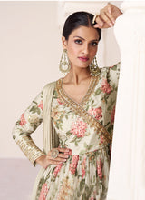 Load image into Gallery viewer, Off White Multi Colour Printed Anarkali Style Gown