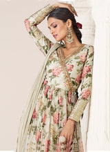 Load image into Gallery viewer, Off White Multi Colour Printed Anarkali Style Gown