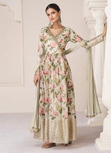 Load image into Gallery viewer, Off White Multi Colour Printed Anarkali Style Gown