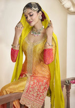 Load image into Gallery viewer, Opulent Embroidered Yellow-Orange Palazzo Suit