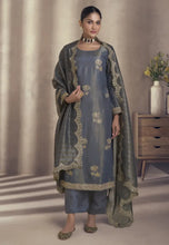 Load image into Gallery viewer, Opulent Grace Embroidered Grey Pant Style Suit