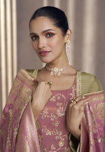 Load image into Gallery viewer, Opulent Grace Embroidered Olive Green Pant Style Suit