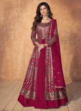 Load image into Gallery viewer, Pink Enchanting Embroidered Anarkali Style Lehenga