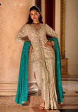Load image into Gallery viewer, Premium Georgette Teal Heavy Hand-Embroidered Dhoti Set