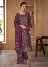 Load image into Gallery viewer, Purple Embroidered Stylish Pant Style Suit