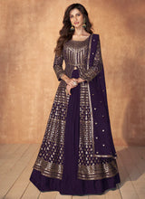 Load image into Gallery viewer, Purple Enchanting Embroidered Anarkali Style Lehenga