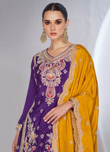 Load image into Gallery viewer, Purple Multicolor Designer Palazzo Style Suit