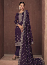 Load image into Gallery viewer, Purple and Gold Embroidered Stylish Pant Suit