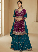 Load image into Gallery viewer, Purple and Teal Embroidered Lehenga Choli