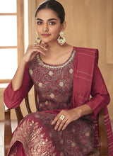 Load image into Gallery viewer, Red Embroidered Stylish Pant Style Suit