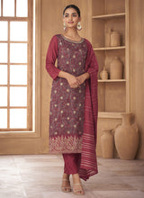 Load image into Gallery viewer, Red Embroidered Stylish Pant Style Suit