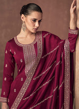 Load image into Gallery viewer, Red and Gold Embroidered Stylish Pant Suit