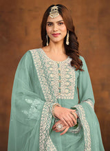 Load image into Gallery viewer, Regal Elegance Blue Embroidered Palazzo Style Suit