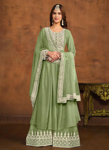 Load image into Gallery viewer, Regal Elegance Green Embroidered Palazzo Style Suit