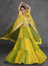 Load image into Gallery viewer, Regal Elegance Yellow And Green Jacket Style Lehenga Set