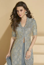 Load image into Gallery viewer, Soft Hue Embroidered Dusty Blue Palazzo Suit