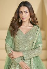 Load image into Gallery viewer, Soft Hue Embroidered Sea Green Palazzo Suit-2