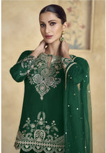 Load image into Gallery viewer, Stunning Embroidered Dark Green Sharara Ensemble
